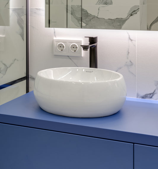 Oval Shaped White Ceramic Vessel Sink