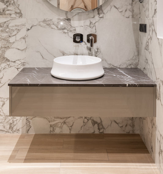 60" Marbel Countertop Floating Single Bathroom Vanity With Vessel Sink